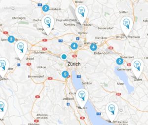 Map of PickMup locations near Zurich